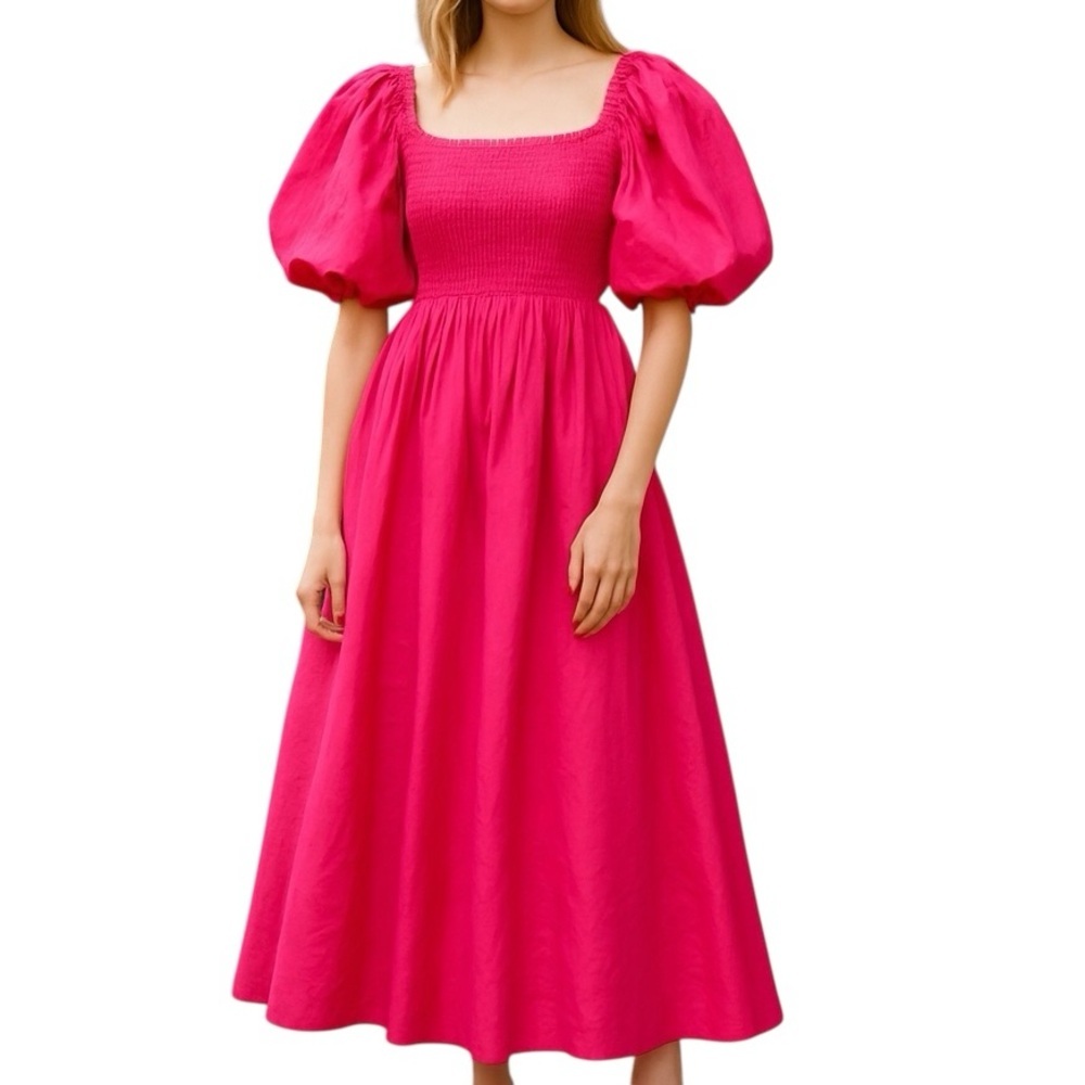 The Westside Dominique Pink Balloon Sleeve Open. Back Mid length Size Small